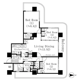 リバーポイントタワー【3階】の間取り