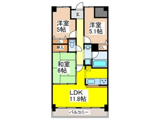 プランテーム吉田【4階】の間取り