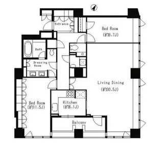パークキューブ目黒タワー【19階】の間取り