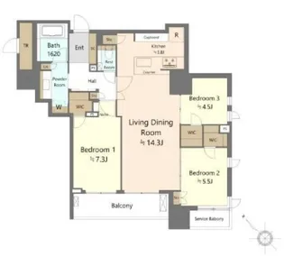 アネシア築地ステーションレジデンス【14階】の間取り