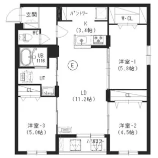 新築)インフィニティN22E1【2階】の間取り