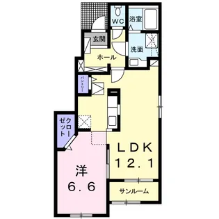 【1LDK・角部屋】 リゼール・ド・レ・ミュ E館 101号室【1階】の間取り