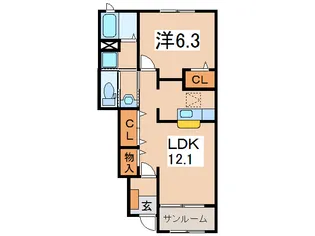 パインリーフ城東【1階】の間取り