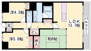 ラヴィーヌ砥堀【3階】の間取り