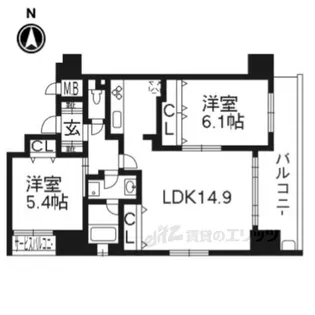 ルーエ五条堀川【3階】の間取り