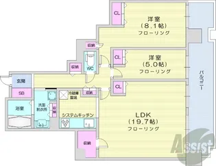 プレミストタワーズ札幌苗穂AQUAGATE アクアゲート【23階】の間取り