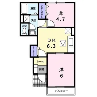 スリーワンスリーヒルズC【1階】の間取り