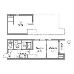 京都府京都市山科区東野八反畑町【アパート】の間取り