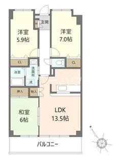 フレラヴィーヌ北本町【2階】の間取り