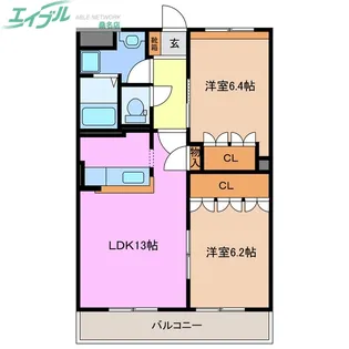 グランディールコートB棟【2階】の間取り