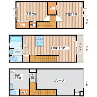 ガレージハウス東北福祉大前駅【3階】の間取り