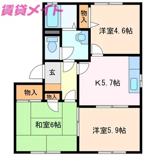 オーシャンビュー若松 B棟【1階】の間取り