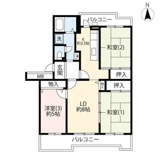 UR多摩ニュータウンシティハイツ南大沢【5階】の間取り