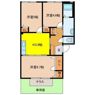 シュライン宮西A・B【1階】の間取り