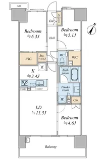 プレミスト東京王子【15階】の間取り