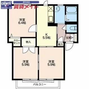 カーサエスタシオン【1階】の間取り