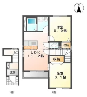 《ペット可・角部屋2LDK》ナトゥラーレ【2階】の間取り