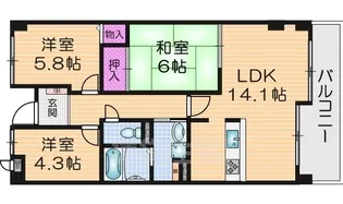 住道ファーストハイツ【2階】の間取り