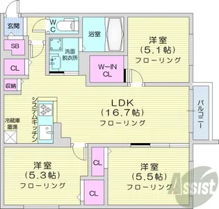 グランディール南郷【2階】の間取り