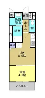 平佐町 1DK マンション 築浅【3階】の間取り
