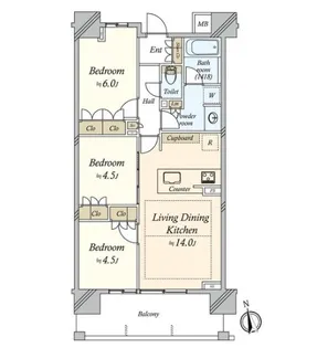 オープンレジデンシアナゴヤドーム前矢田【4階】の間取り