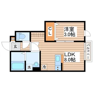 仮)ガス割 第九弾 Escondite卸町II【1階】の間取り