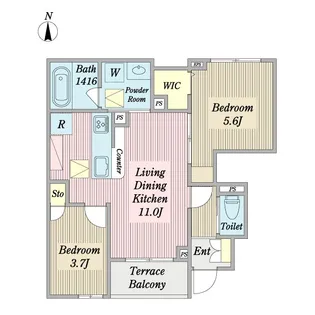 トリアンセルひがし【1階】の間取り
