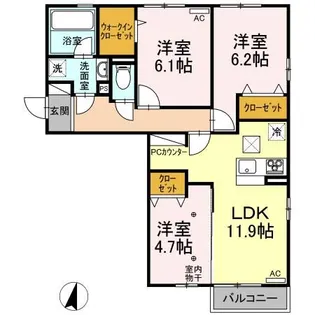カーサ アル ソーレ【1階】の間取り