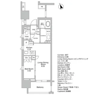 グランスイート四谷二丁目レジデンス【3階】の間取り