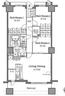 ザ・レジデンス本牧横浜ベイサイド【11階】の間取り