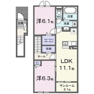レーヴ聖心B【2階】の間取り