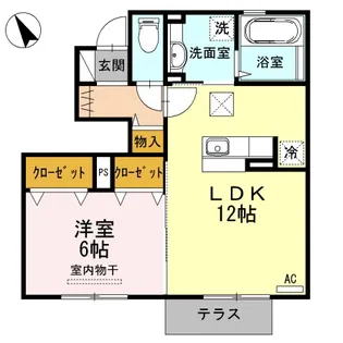 酒田市Droom クレストコート【1LDK】【1階】の間取り