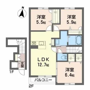 シャーメゾンレーヴA【2階】の間取り