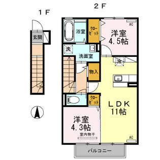 グリーンハイツ四王司【2階】の間取り