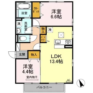 アンソレイユSai A棟【1階】の間取り