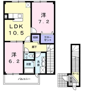 【2LDK】 パラム壱番館 203号室【2階】の間取り