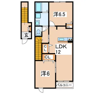 エクセル三ノ宮A・B・C【2階】の間取り