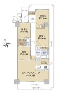 四季彩都いちょう館B棟【6階】の間取り