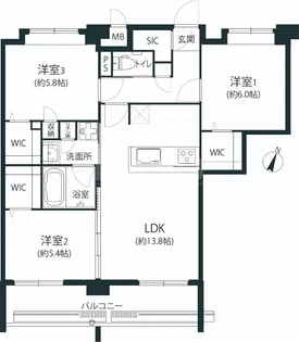 警固ビューアパートメント【7階】の間取り