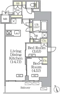 プライムガーデン銀座八丁堀【9階】の間取り