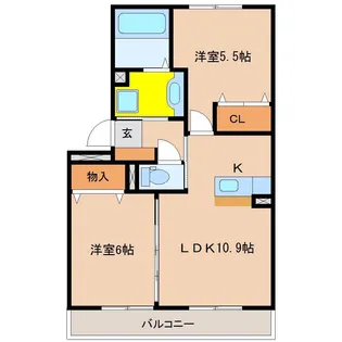 ウエスト ヴィレッジII B棟【1階】の間取り