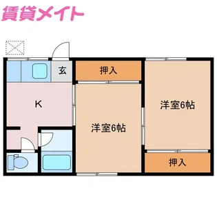 コーポ鈴鹿カーテン【2階】の間取り