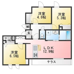 レジデンスヒューゲル鶴ヶ丘II【1階】の間取り