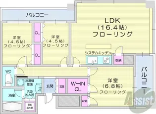 ラフィネタワー札幌南3条【7階】の間取り