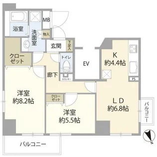 2LDKの間取り画像