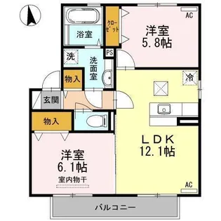 2LDKの間取り画像