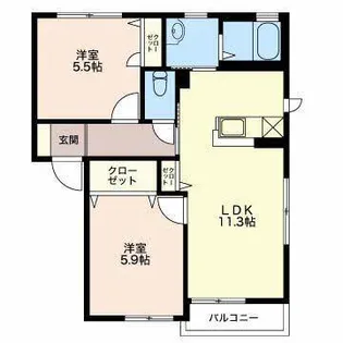 ウエストハイツE【2階】の間取り
