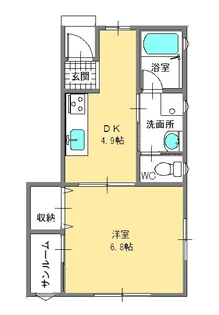 メゾン・ド・パステル中道 A 1階2階 1DK【1階】の間取り