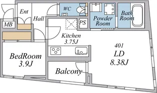 エクセルシオール荏原町【4階】の間取り