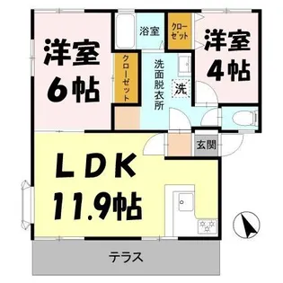 ライフタウニーC街区 2号棟【1階】の間取り
